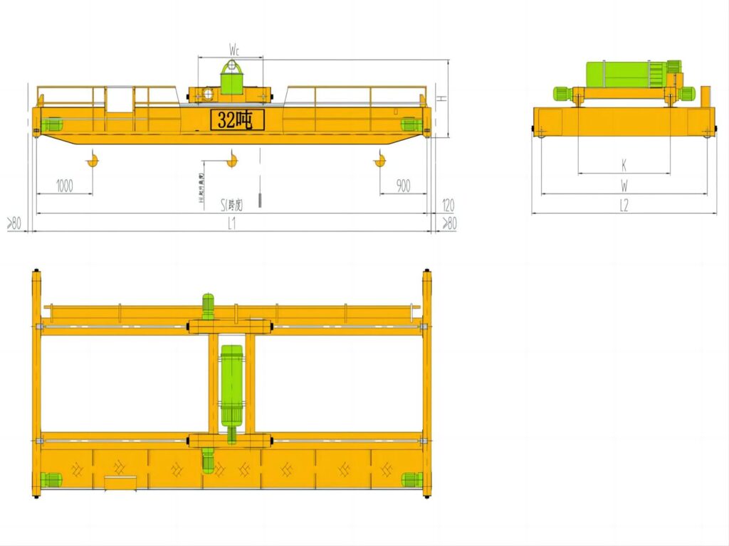 32噸電動葫蘆雙梁起重機結構圖
