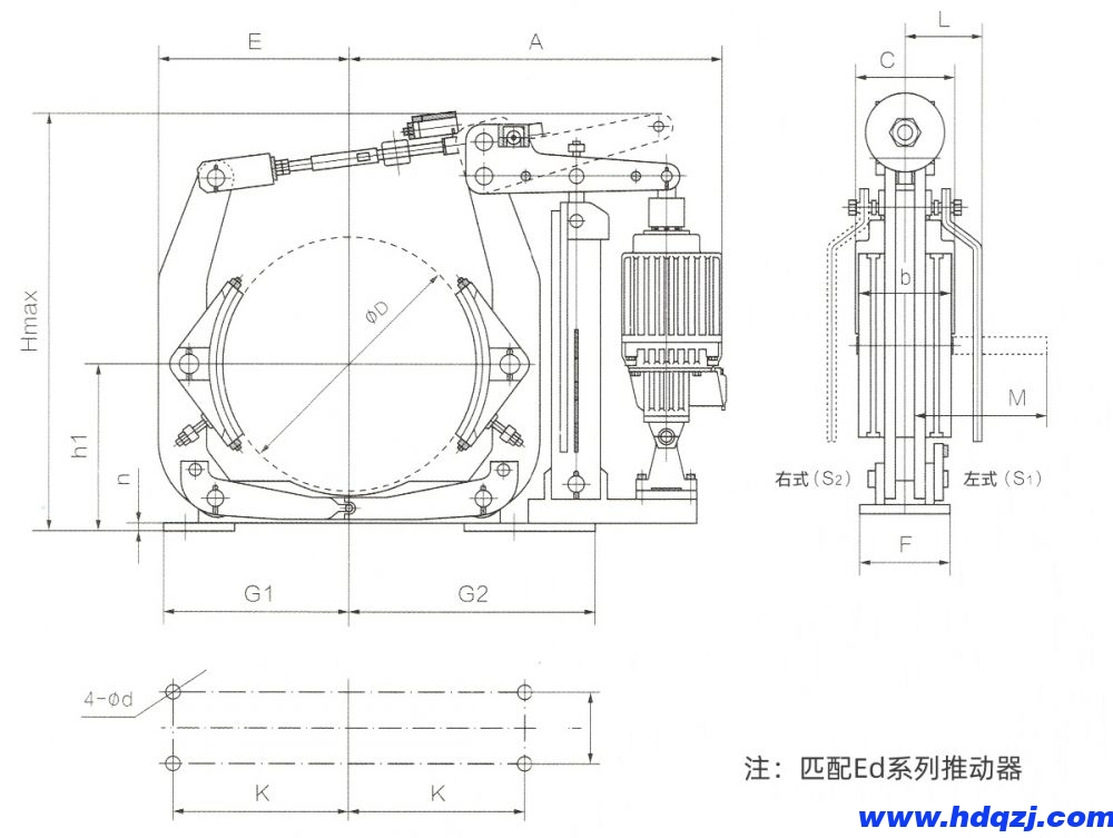 YWZ9(YWZ5)型電力液壓鼓式制動器外形尺寸圖