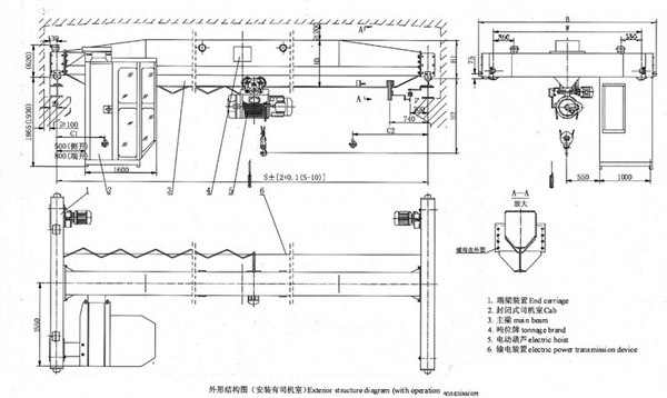 LD型電動單梁起重機圖紙及外形尺寸