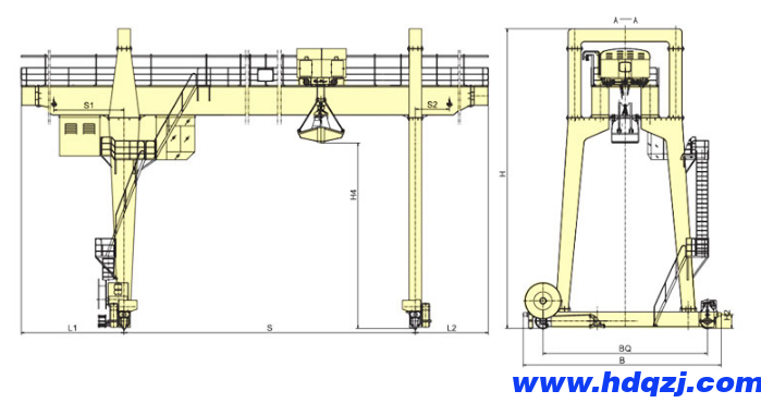 雙梁抓斗門式起重機結構簡圖
